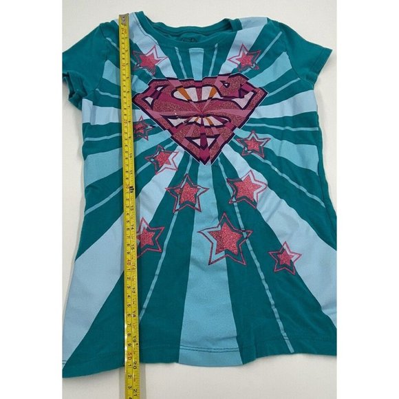Girls Size 14 Large Teal Supergirl, Dc Comics Tee Shirt Stars Casual School - Picture 6 of 10